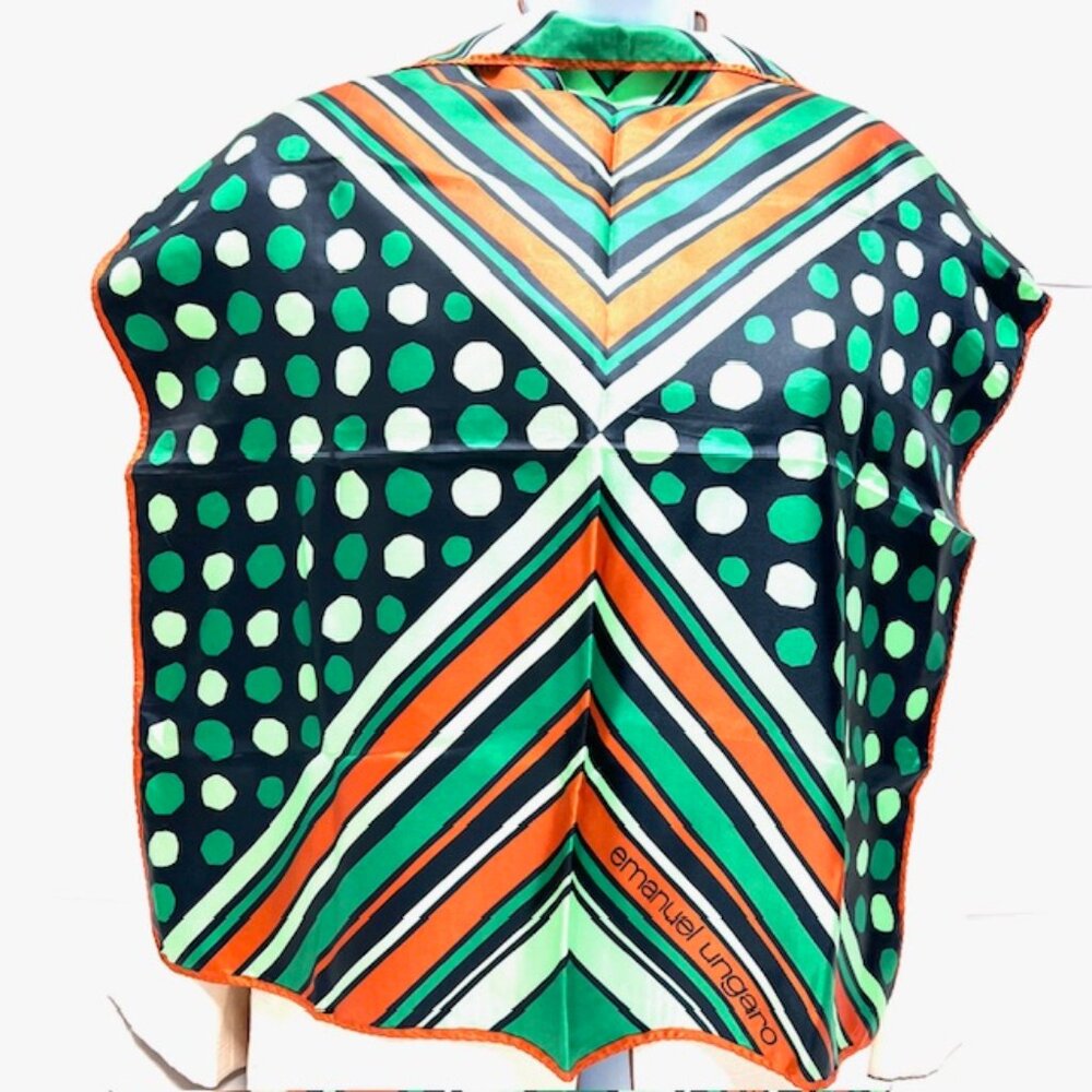 (2) Emanuel Ungaro Paris Scarfs 100% Silk 27" Green stripe Blue Orange Dot (27 - Picture 6 of 16